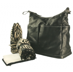 OiOi Black Shrunken Leather Hobo with Pockets