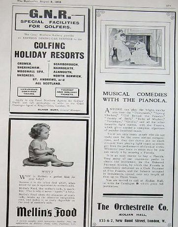 Old-print Old Original Antique Victorian Print 1906 Golfing Holiday Resort Mellins Food Orchestrelle 874D502