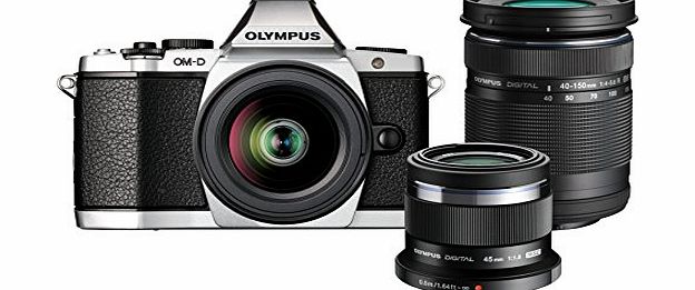 Olympus OM-D E-M5 Travel Kit with M.Zuiko Digital ED 12-50mm, 40-150mm and 45mm Lens - Silver (16.1MP, Live MOS) 3.0 inch OLED