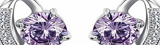 Omos Womens Classic Stud Earrings, 925 Sterling Silver and Purple Diamantes, Christmas Gift Idea