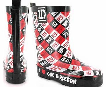 One Direction Girls Black and Red Logo Wellies