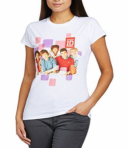 One Direction Womens Squares Group Crew Neck Short Sleeve T-Shirt, White, Size 8 (Manufacturer Size:Small)