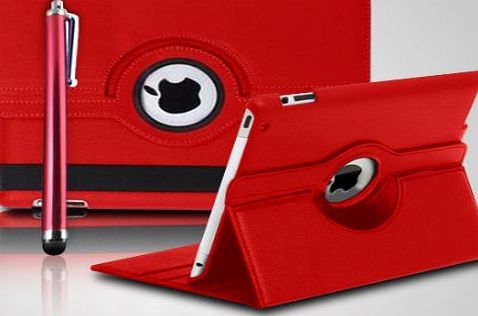 ONE STOP ACCESSORIES ROTATING 360 (RED) LEATHER CASE COVER FOR IPAD 2 AND 3 AND 4 4TH GEN INCLUDES SCREEN PROTECTOR AND STYLUS PEN BY ONE STOP ACCESSORIES