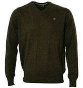 One True Saxon Khaki V-Neck Sweater