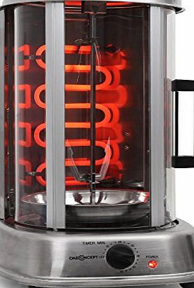 OneConcept  Kebab Master Pro Vertical Grill Fat-Free Rotisserie Grilling with Detachable Dishwasher-Safe Parts (1500W, 360 degree All-Round Browning, Stainless Steel) Silver