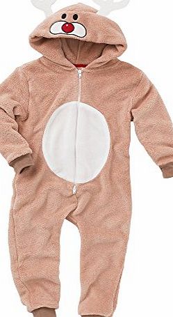 ONESIES Animal Crazy Boys Supersoft Christmas Reindeer Onesie Jumpsuit Playsuit - Brown - 3/4 Years