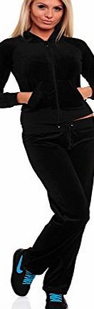 Online Shopping Arcade Ladies tracksuit two piece jogging black pink size 8 10 12 14 16 track soft (12 (Large), black)