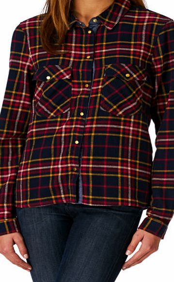 Only Womens Only Elin Check Long Sleeve Shirt - Navy