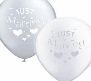 ONTRAD Limited - Balloons And Weights Just Married Silver And White Wedding Balloons - (Pack Contains 20 Wedding Balloons) - Ideal Party A