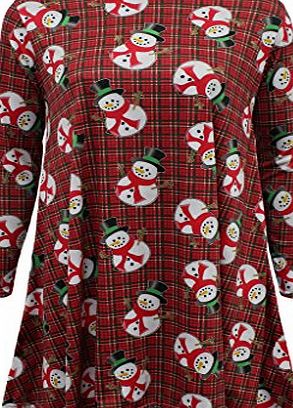 Oops Outlet New Womens Mini Dresses Christmas Trees Xmas Santa Snowman Reindeer Rudolph Gift Bells Present Ladies Swing Top