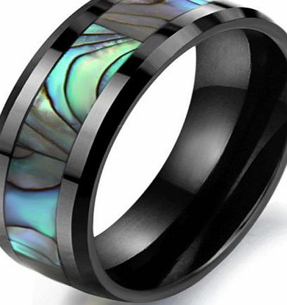 OPK South Korea Style New Fashion Abalone Stripe Space Ceramic Mens Rings Cool Gift!(Ring Size U,Width 8mm,Diameter 19.8mm, Circumference 62.5mm)