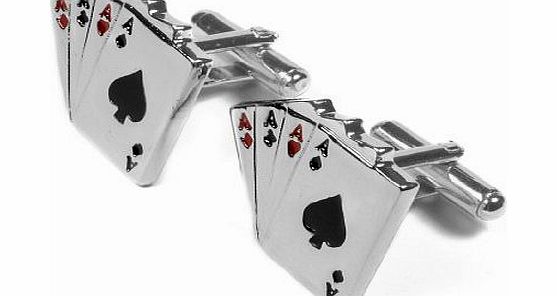 Opouriao Gents Stainless Steel Silver 4 Aces Cards Cufflinks - Mens Jewellery by Opouriao