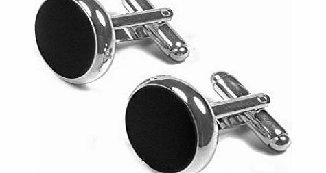 Opouriao GENTS STAINLESS STEEL SILVER BLACK ROUND CUFFLINKS