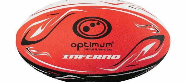 Optimum Inferno Training Rugby Ball - Black/Red, Size 5