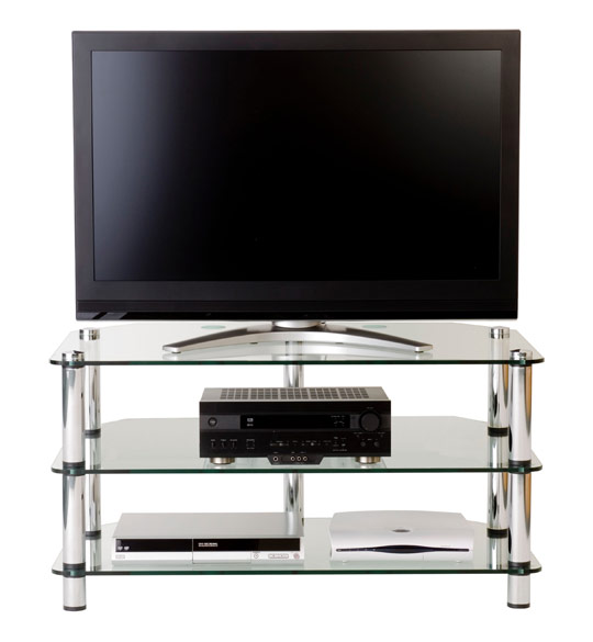 Optimum International Optimum AV3 Corner Glass TV Stand - Stainless