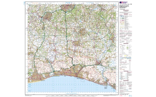 OS Landranger Map 1:50 000 - Brighton & Downs 198