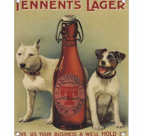 Original Metal Sign Co Tennents Lager - Two Dogs - Mini Metal Wall Sign