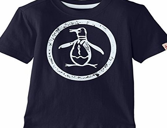 Original Penguin Boys PGN0002 Distressed Logo Crew Neck Short Sleeve T-Shirt, Dress Blue, 4-5 Years