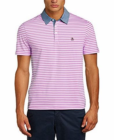 Mens Mini Striped Short Sleeve Polo Shirt, Multicoloured (Mulberry), Large