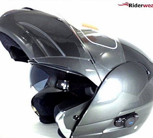 Origine Helmets New Motorcycle Flip Up Helmet Origine V210 Bluetooth Blinc Motorbike Crash ACU Modular Helmet (GUN/DARK SILVER) (M)