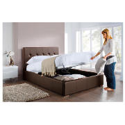 Double Storage Bed, Brown Faux Leather &