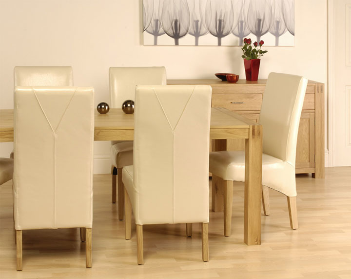 Oak 5 ft Dining Table and 4 Parson Leather