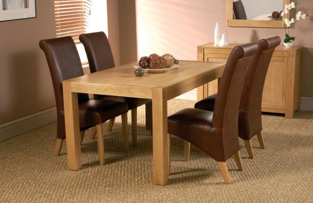 orly Oak 5 ft Dining Table and 4 Zeba Leather