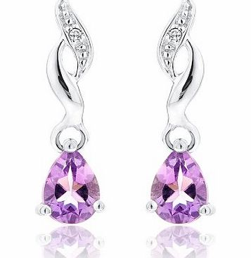 0.0066 Carat Diamond with Amethyst Earrings in 9ct White Gold