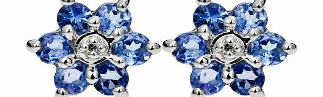 9ct White Gold Tanzanite and Diamond accent Flower Stud Earrings