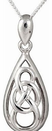 Ornami Ladies Celtic Knot Drop Pendant Necklace, Silver Curb Chain, 46cm Length, Model SP161