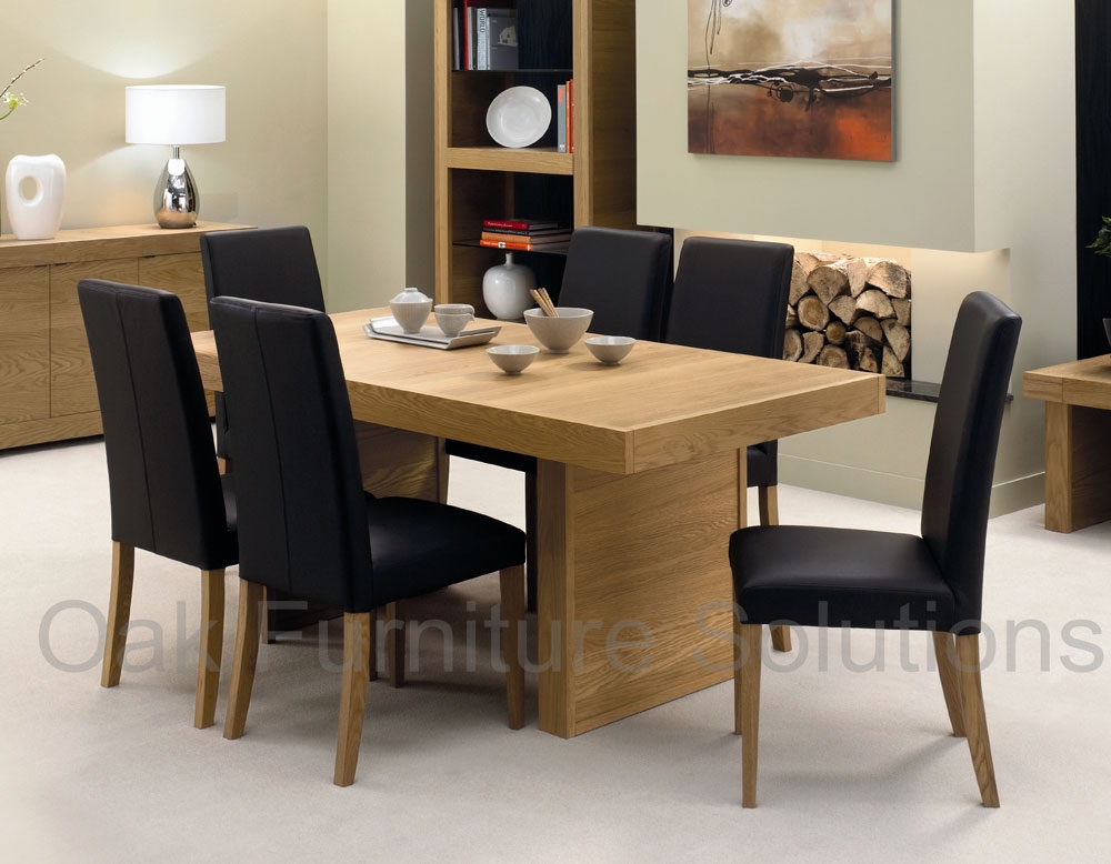 Oak Panel Dining Table and 6 Brown Faux