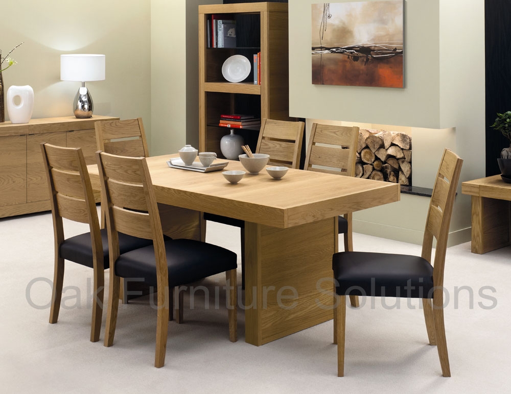 Oak Panel Dining Table and 6 Slatted