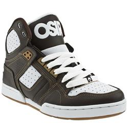 Male Osiris Bronx Slim Leather Upper Fashion Trainers in Brown and White
