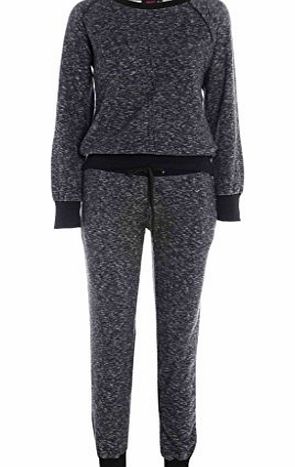 oska fury New Womens Melange Sweat Marl Stripe Two Tone Full Sleeve Ladies Celeb TrackSuit (Medium, Black)