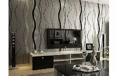 Other Fashion minimalist geometric lines wavy background wallpaper living room TV wall decor 53cmX10M (black)
