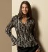Other Long Sleeve Pleated Blurred Animal Print Blouse