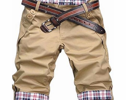 outdoortips Mens Shorts Chino Cargo Jeans Bottoms Cotton Designer Casual Summer Cool Dress (Khaki)