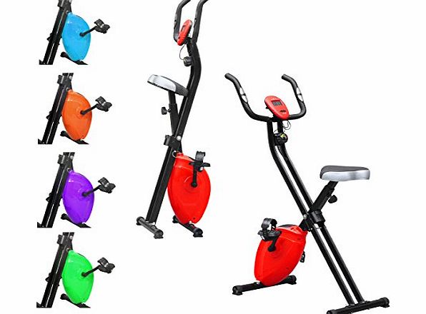 outdoortips  Folding Magnetic Exercise Bike X-Shape Fitness Cardio Workout Bike Trainer (T-Red)