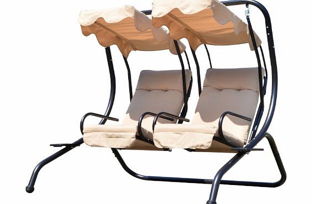 Garden Outdoor Swing Chair 2 Seater Swinging Hammock Patio Cushioned Seat With Tray