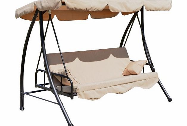 Garden Patio Swing Chair 3 Seater Swinging Hammock Canopy Outdoor Cushioned Bench Bed Seat