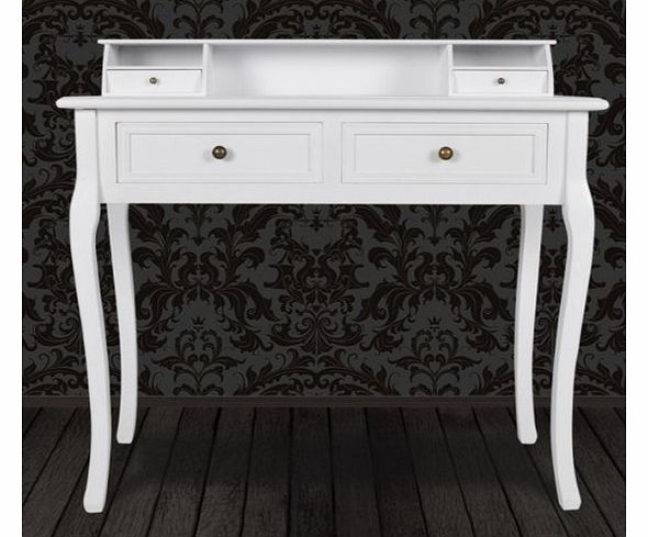 Oxfors Street New Oxford Street Modern Vanity Makeup Table MDF, Brushed Pine Dazzling Dressing Table and Storage Drawers with Two Classical Curved Legs in White