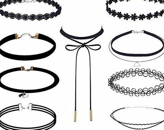 Oyedens 9Pcs Gothic Necklace Set Retro Black Velvet Classic Tattoo Lace Choker Chain
