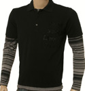 Black Polo Shirt with Grey & Black False Long Sleeve Bamboo Mix T-Shirt