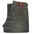 Ozeki Mens Ozeki Indigo Antique Worn Denim Zip Fly Jeans With Coloured Stitching
