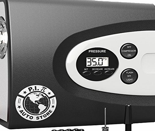 P.I. Auto Store Premium Digital Tyre Inflator - Electric 12v DC Portable Auto Air Compressor. Pump to 150 Psi. With Carry Case