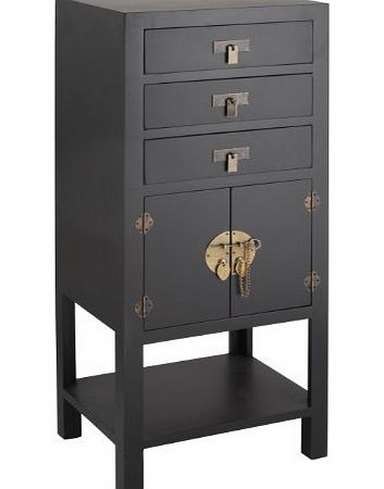 Zen MDF Black MDF 3-Drawer 2-Door, and 1-Shelf with Antique Brass Fittings Tall Unit with Painted, 44 x 34 x 107 cm, 1-Piece, Black