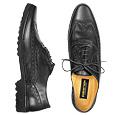 Men` Black Italian Hand Made Leather Wingtip Oxford Shoes