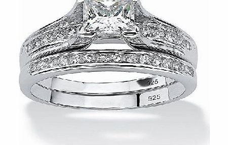 Palm Beach Jewelry - Platinum over Sterling Silver - Cubic Zirconia Wedding Ring Set - N