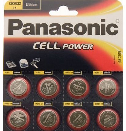Panasonic CR2032 Battery (8 pack) - Panasonic, Lithium Coin Cell, 3V