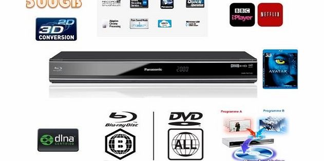 Panasonic DMR-PWT530EB Smart 3D Blu-ray Disc Player/FULL MULTIREGION DVD PLAYER with 500GB HDD Recorder and Tw